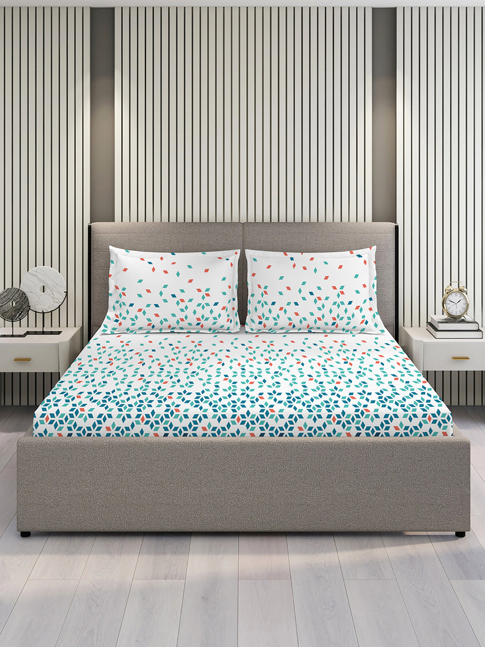Argos 225 CVC Blue Geometrical 1 King Size Bedsheet with 2 Pillow Covers