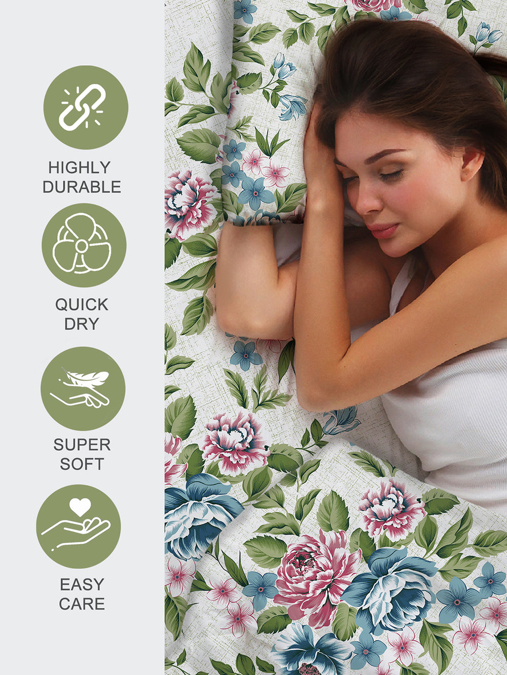 Argos 225 CVC Multicolor Floral 1 King Size Bedsheet with 2 Pillow Covers