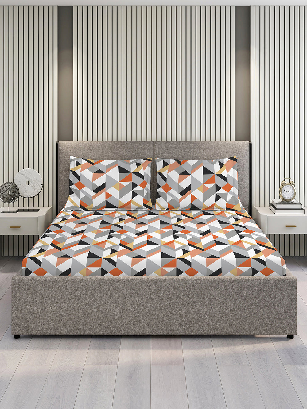 Argos 225 CVC Grey Geometrical 1 King Size Bedsheet with 2 Pillow Covers