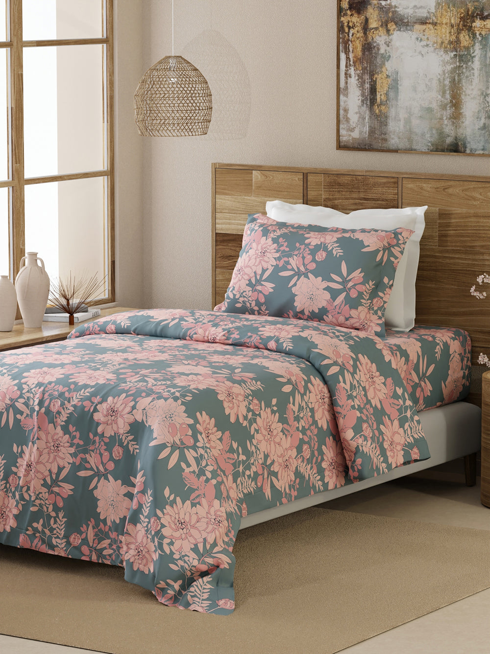Emaline 100% Cotton 144 TC Multicolor Floral 1 Single Size Bedsheet with 1 Pillow Cover
