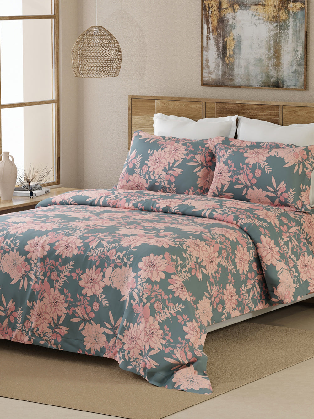 Emaline 100% Cotton 144 TC Multicolor Floral 1 Double Size Bedsheet with 2 Pillow Covers