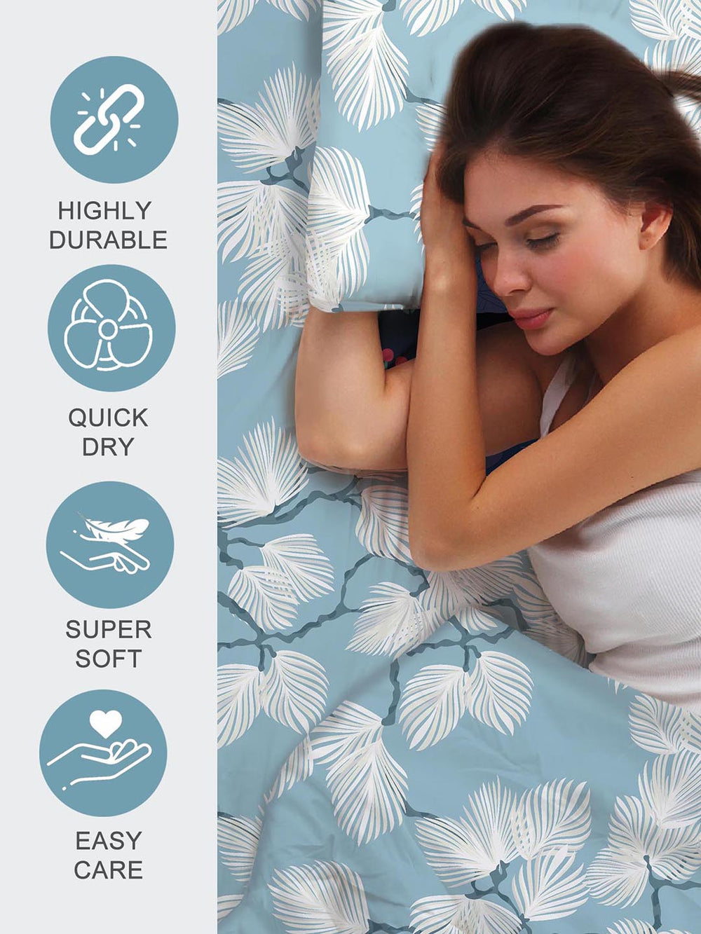 Blossom Microfibre 125 GSM Blue Floral 1 Double Size Bedsheet with 2 Pillow Covers