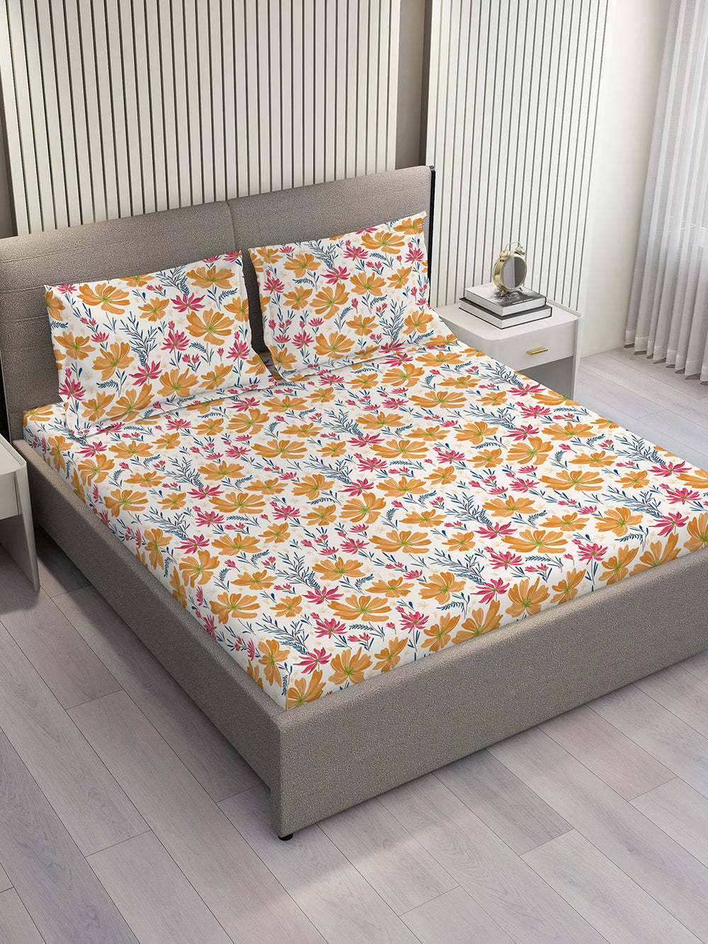 Blossom Microfibre 125 GSM Multicolor Floral 1 Double Size Bedsheet with 2 Pillow Covers