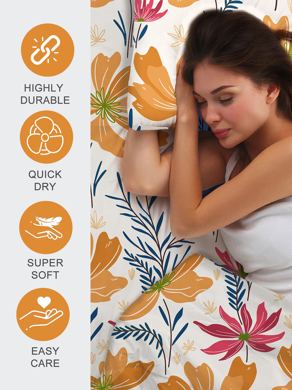 Blossom Microfibre 125 GSM Multicolor Floral 1 Double Size Bedsheet with 2 Pillow Covers