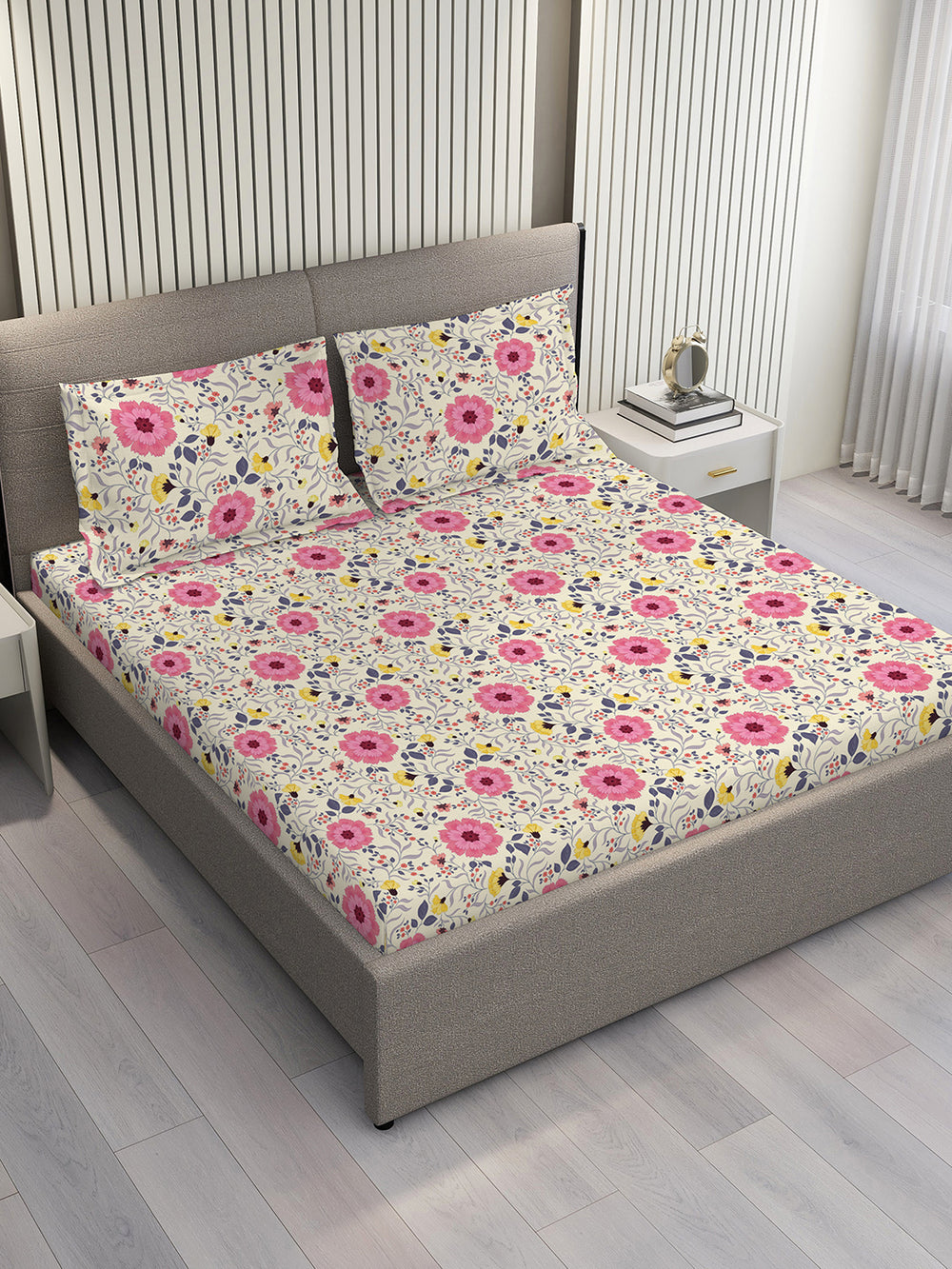 Blossom Microfibre 125 GSM Multicolor Floral 1 Double Size Bedsheet with 2 Pillow Covers