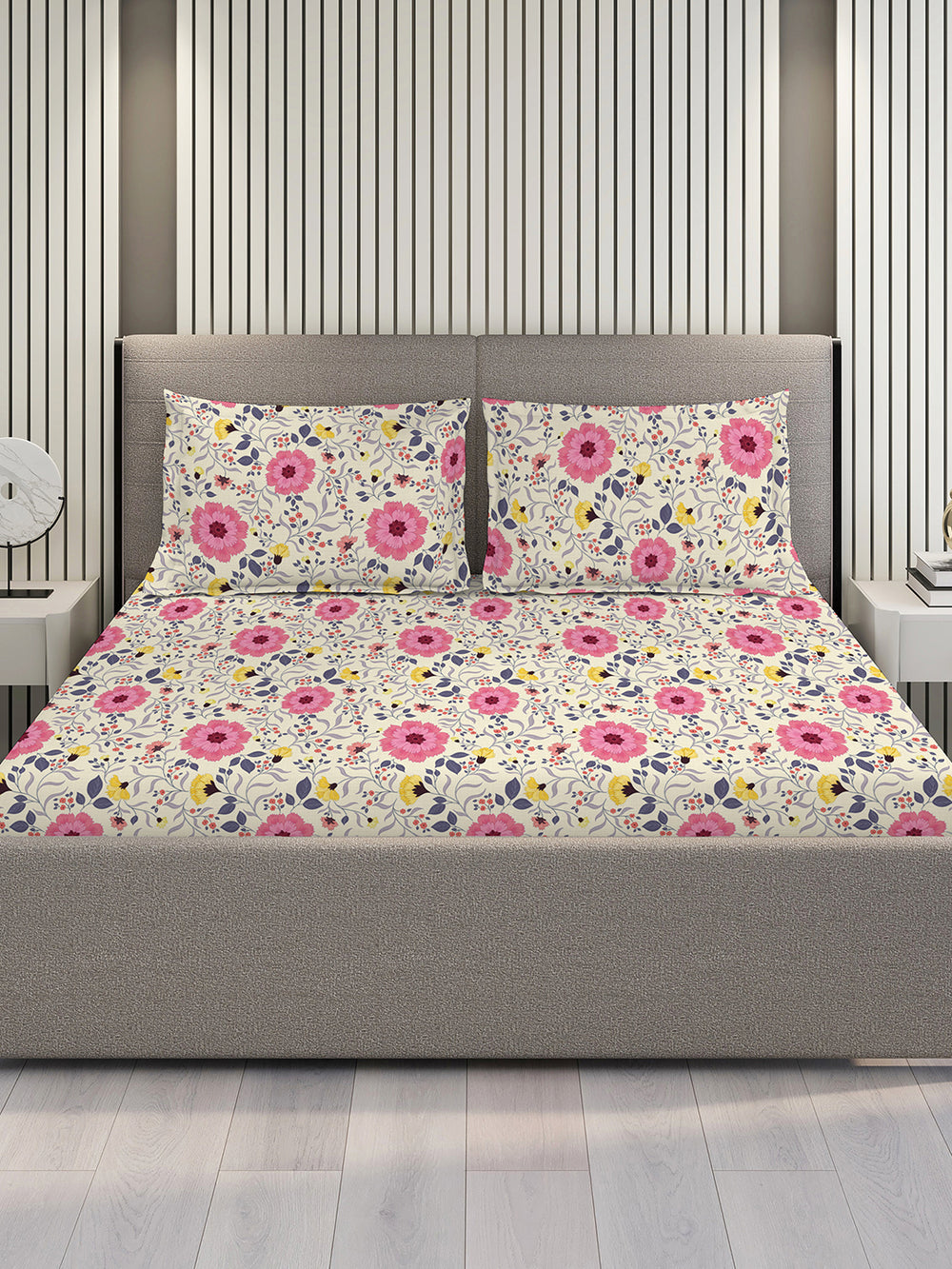 Blossom Microfibre 125 GSM Multicolor Floral 1 Double Size Bedsheet with 2 Pillow Covers