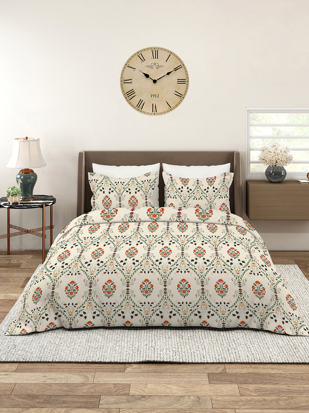 Aura Microfibre 110 GSM Beige Floral 1 King Size Bedsheet with 2 Pillow Covers
