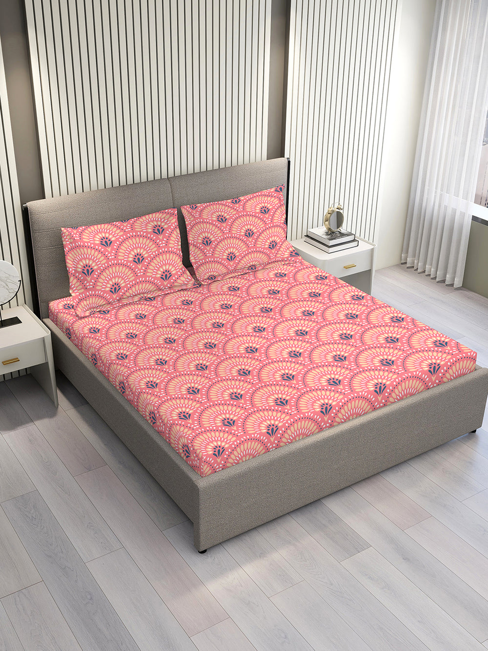 Aura Microfibre 110 GSM Pink Ethnic 1 King Size Bedsheet with 2 Pillow Covers