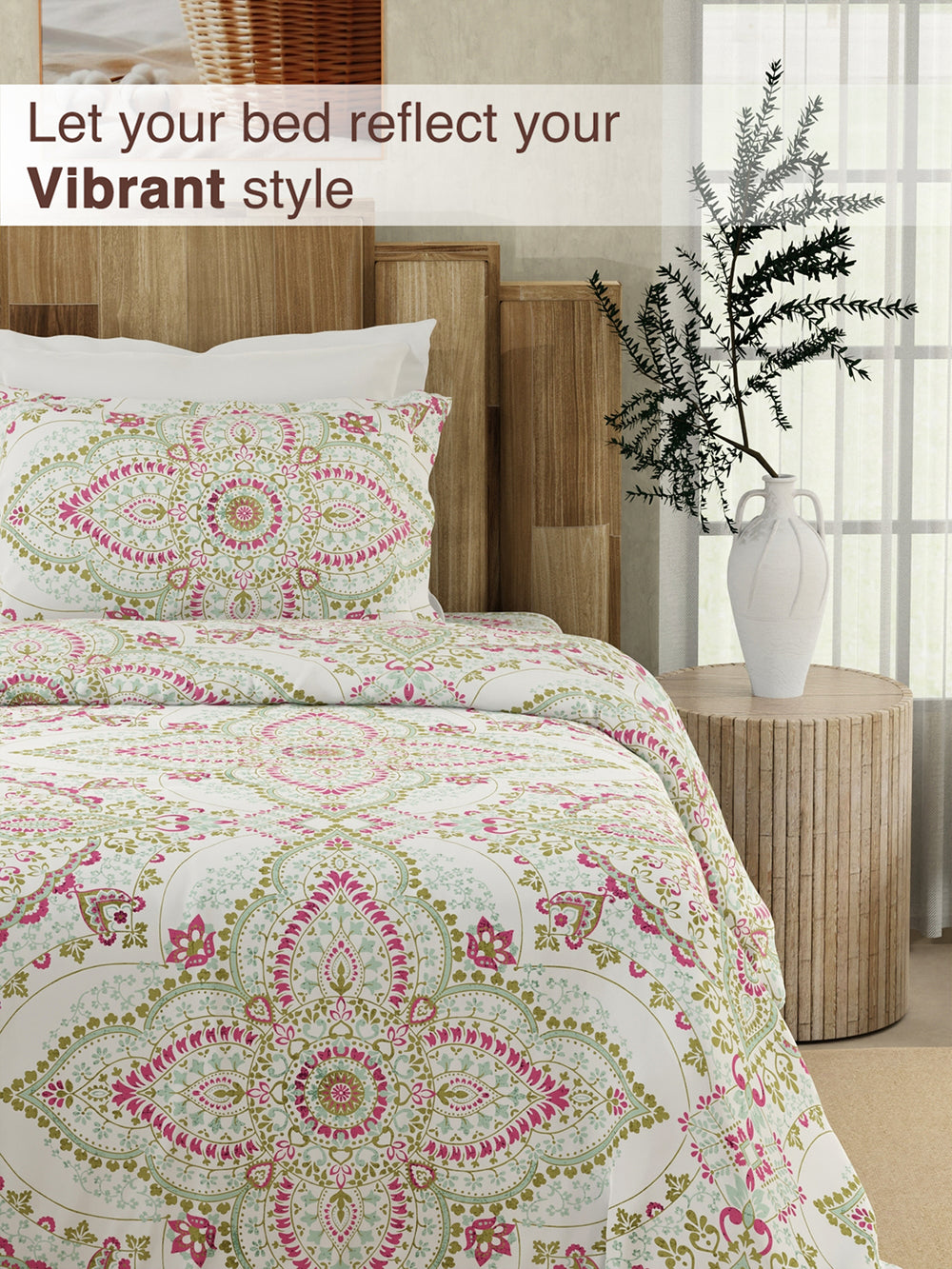 Serenity 100% Cotton 200 TC Multicolor Ethnic 1 Single Size Bedsheet with 1 Pillow Cover