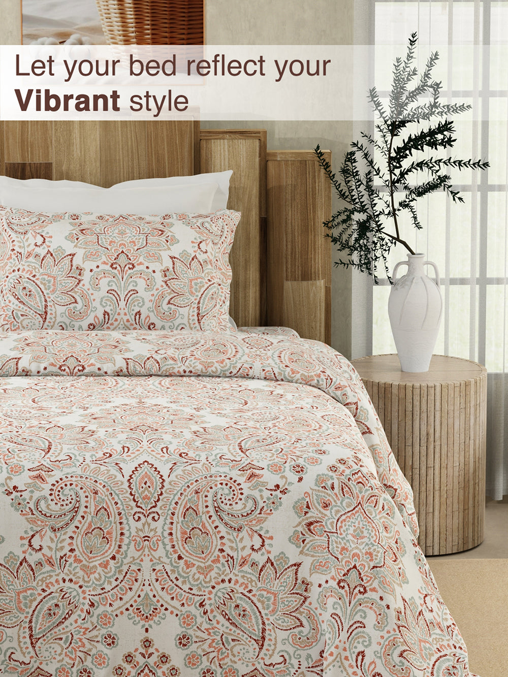 Serenity 100% Cotton 200 TC Multicolor Ethnic 1 Single Size Bedsheet with 1 Pillow Cover