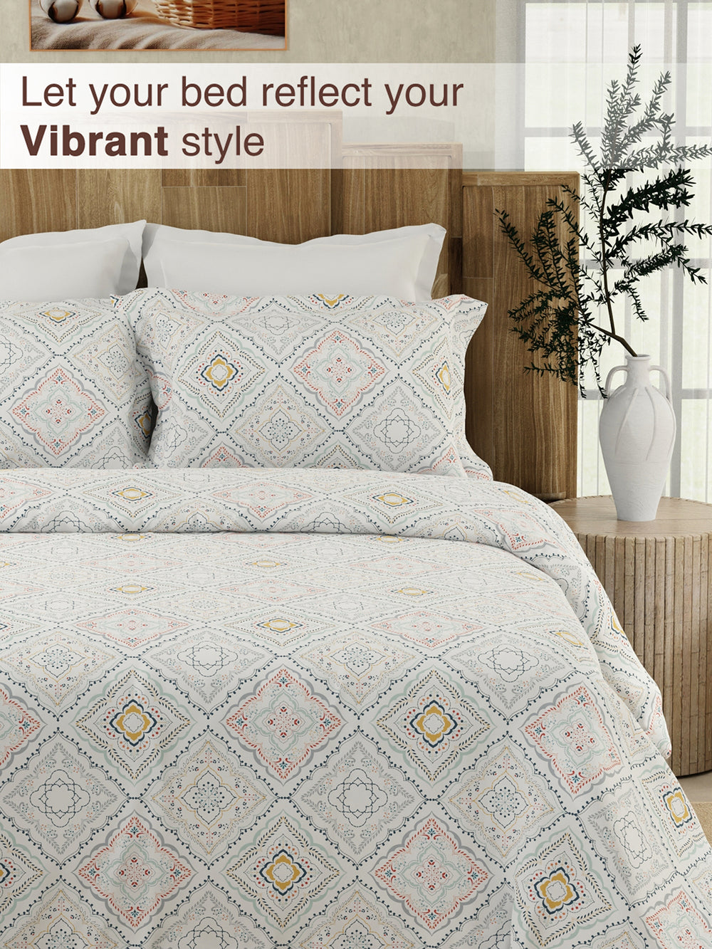 Serenity 100% Cotton 200 TC Blue Ethnic 1 King Size Bedsheet with 2 Pillow Covers