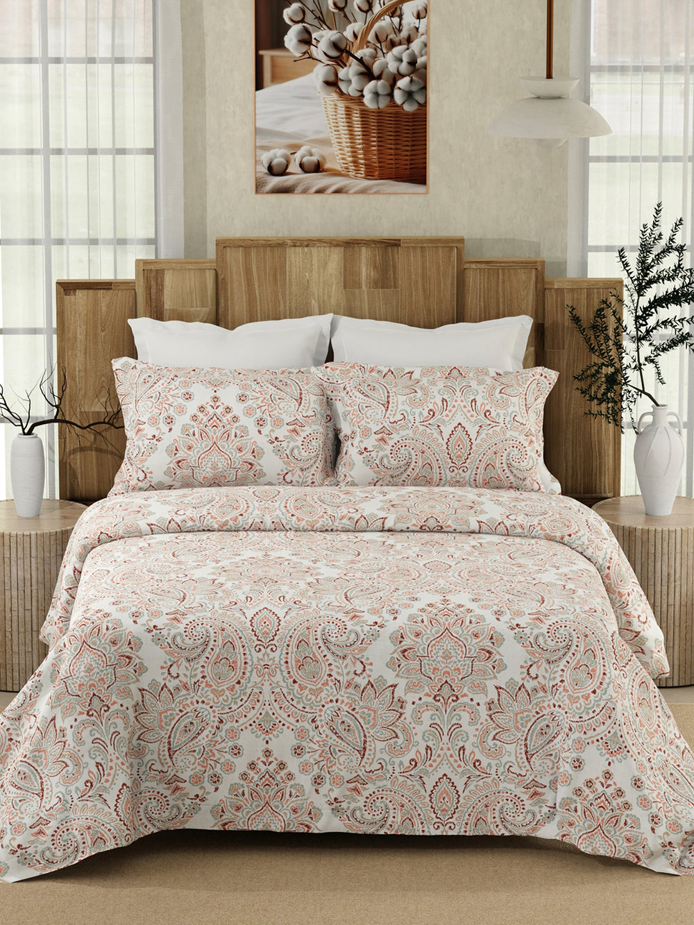 Serenity 100% Cotton 200 TC Multicolor Ethnic 1 King Size Bedsheet with 2 Pillow Covers