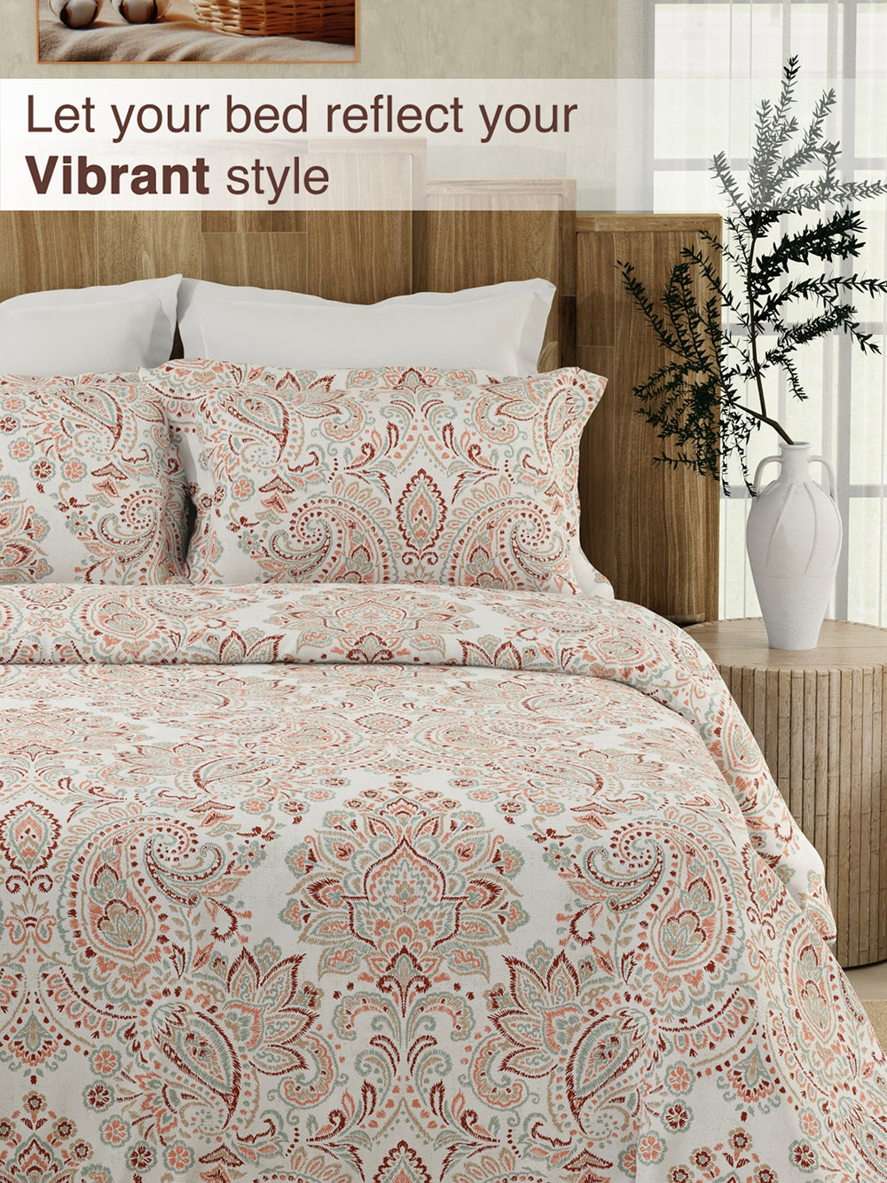 Serenity 100% Cotton 200 TC Multicolor Ethnic 1 King Size Bedsheet with 2 Pillow Covers