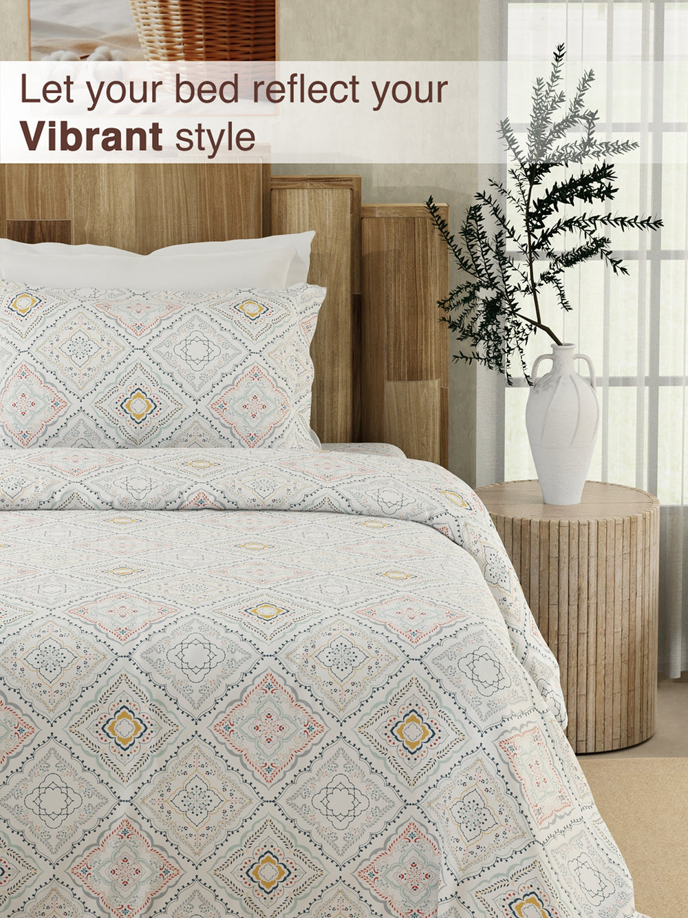 Serenity 100% Cotton 200 TC Blue Ethnic 1 Single Size Bedsheet with 1 Pillow Cover