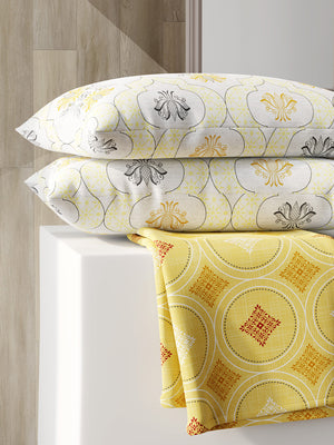 Ivy Microfibre 125 GSM Yellow Ethnic 1 Double Size Bedsheet with 2 Pillow Covers