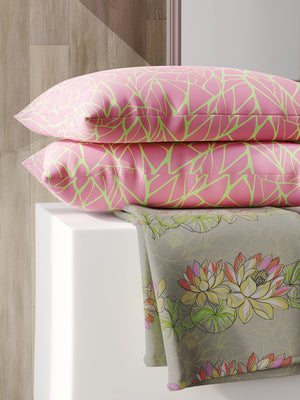 Ivy Microfibre 125 GSM Grey Floral 1 Double Size Bedsheet with 2 Pillow Covers