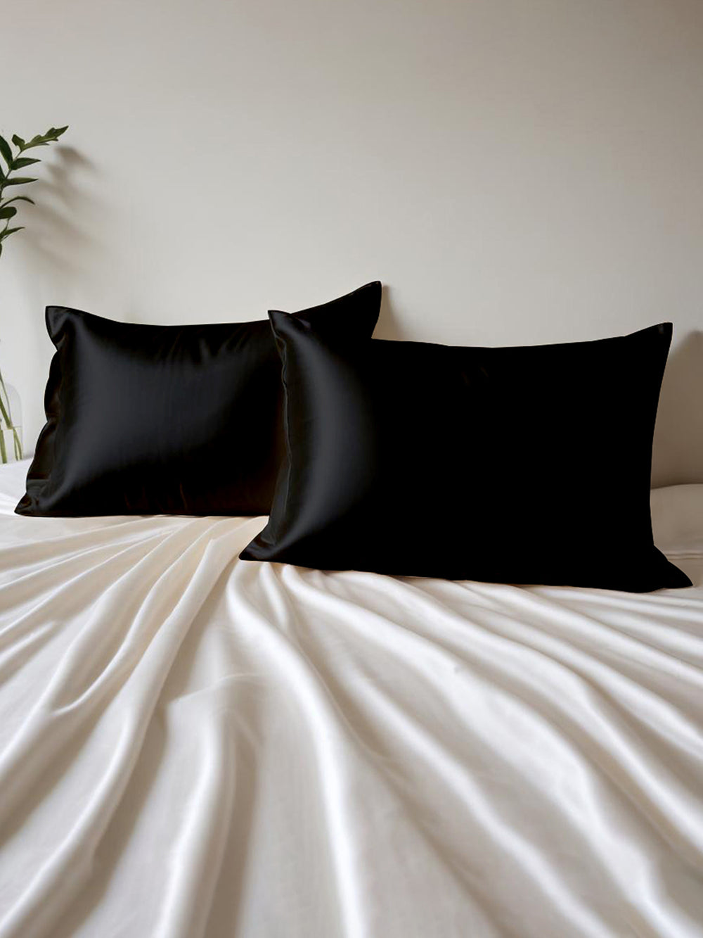 Micro Silky Satin 85 GSM Black Pillow Covers - Pack of 2