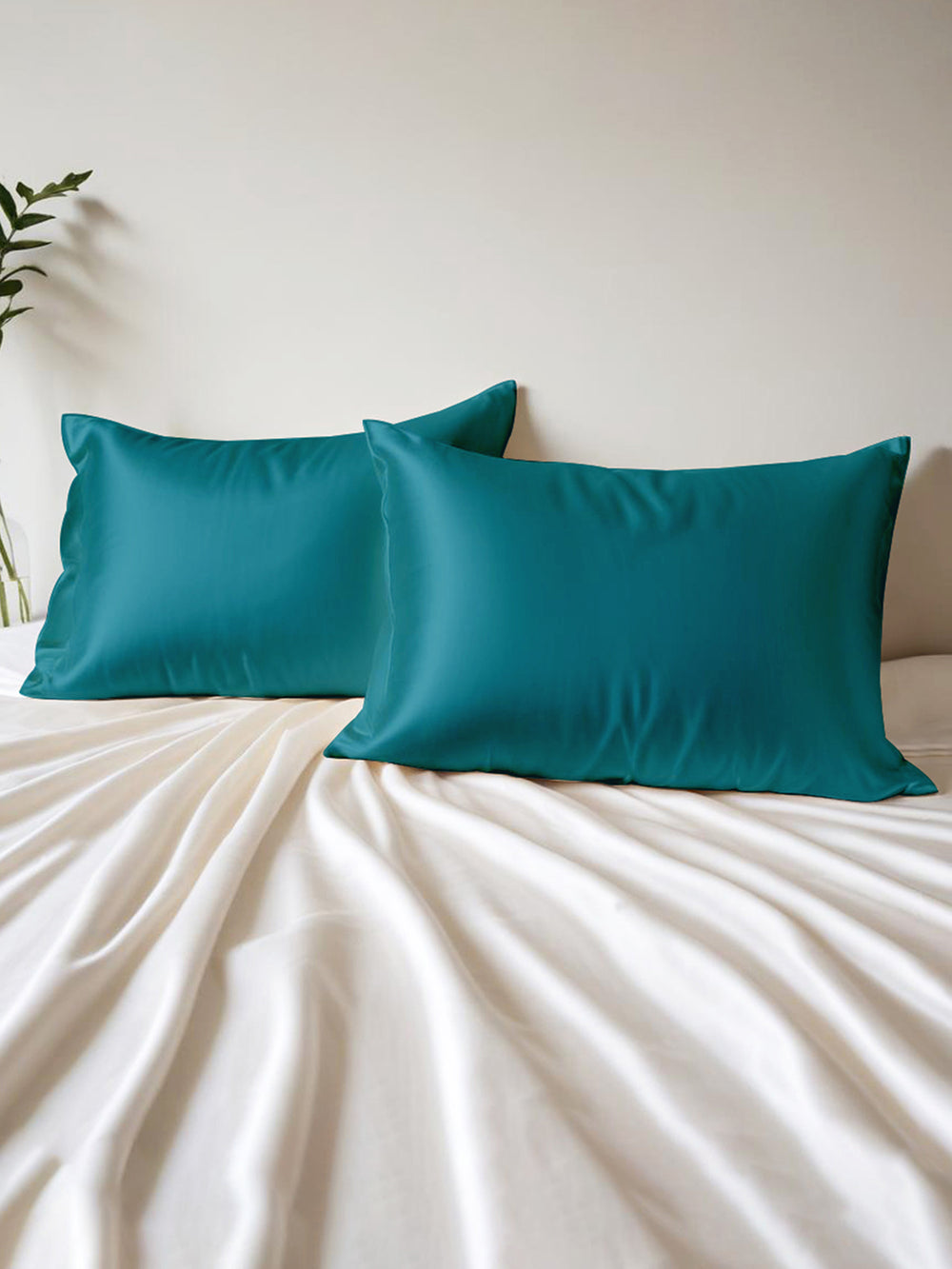Micro Silky Satin 85 GSM Blue Pillow Covers - Pack of 2