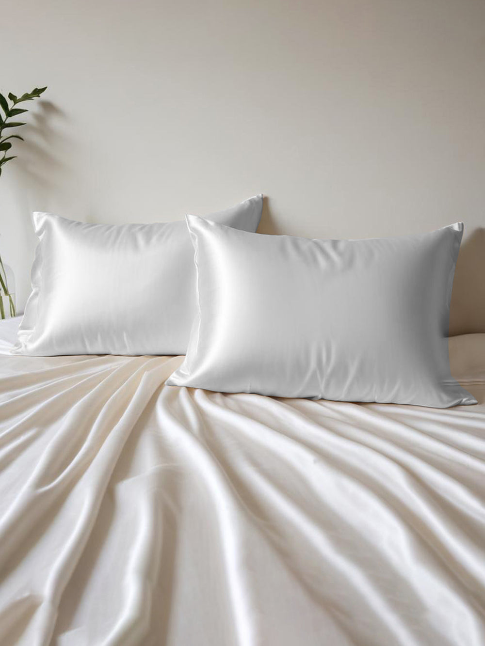 Micro Silky Satin 85 GSM White Pillow Covers - Pack of 2