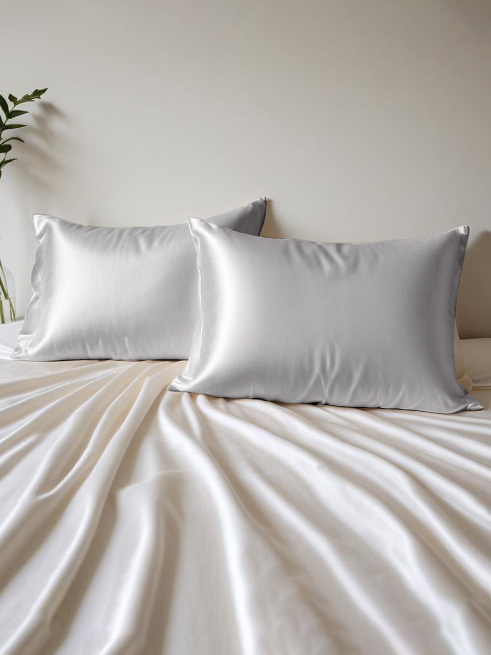 Micro Silky Satin 85 GSM Silver Pillow Covers - Pack of 2