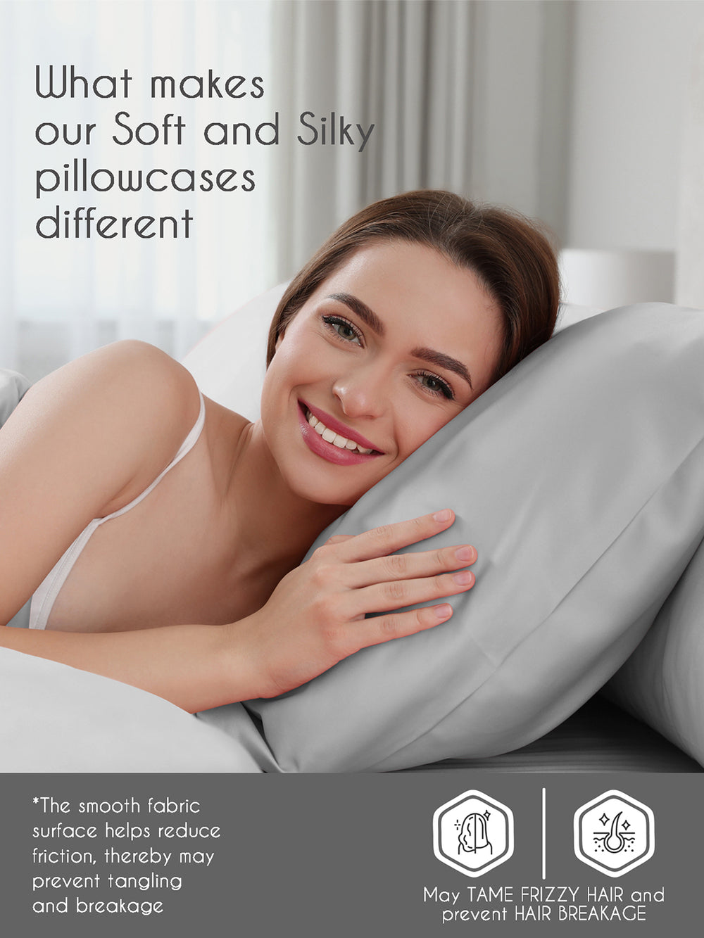 Micro Silky Satin 85 GSM Silver Pillow Covers - Pack of 2