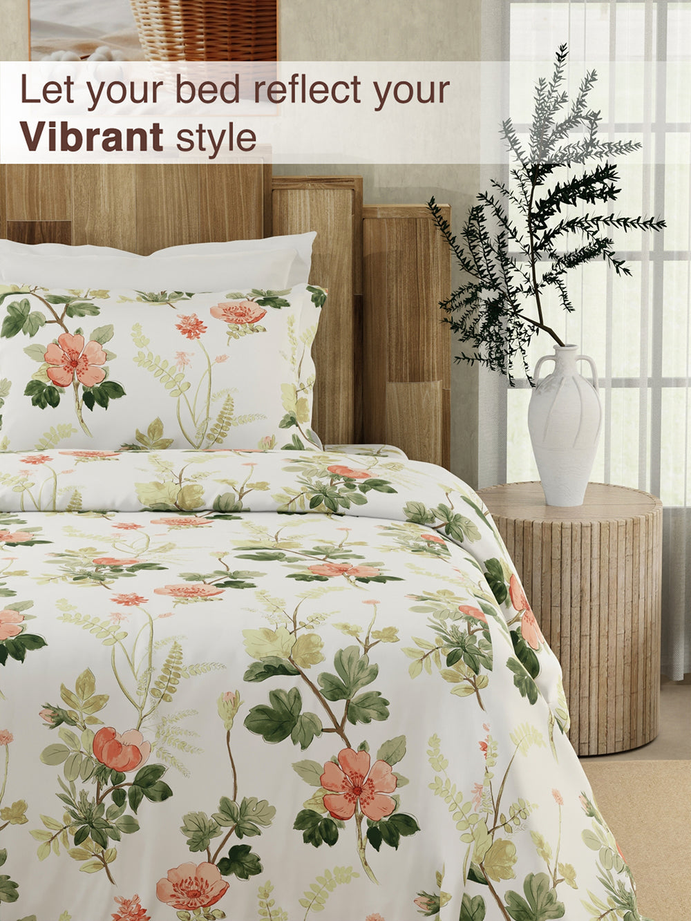 Serenity 100% Cotton 200 TC White Floral 1 Single Size Bedsheet with 1 Pillow Cover