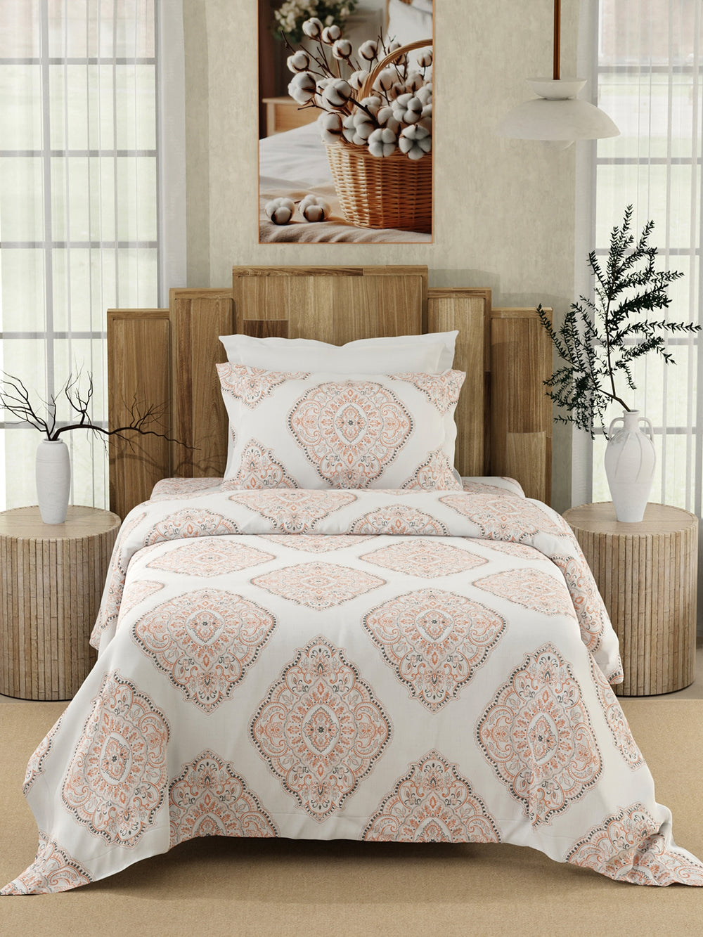 Serenity 100% Cotton 200 TC Multicolor Ethnic 1 Single Size Bedsheet with 1 Pillow Cover
