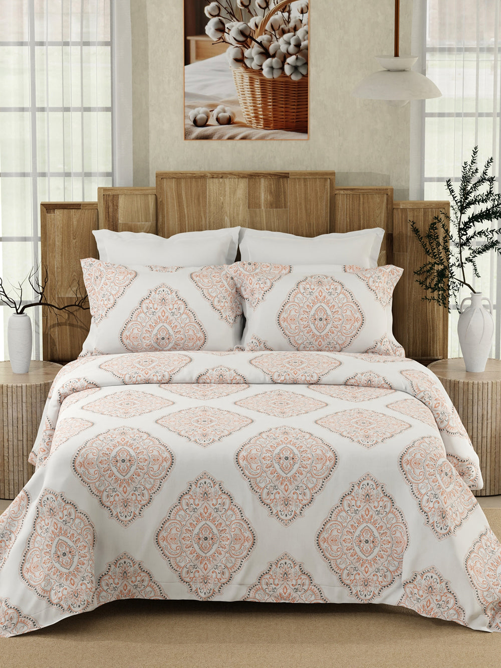 Serenity 100% Cotton 200 TC Multicolor Ethnic 1 King Size Bedsheet with 2 Pillow Covers