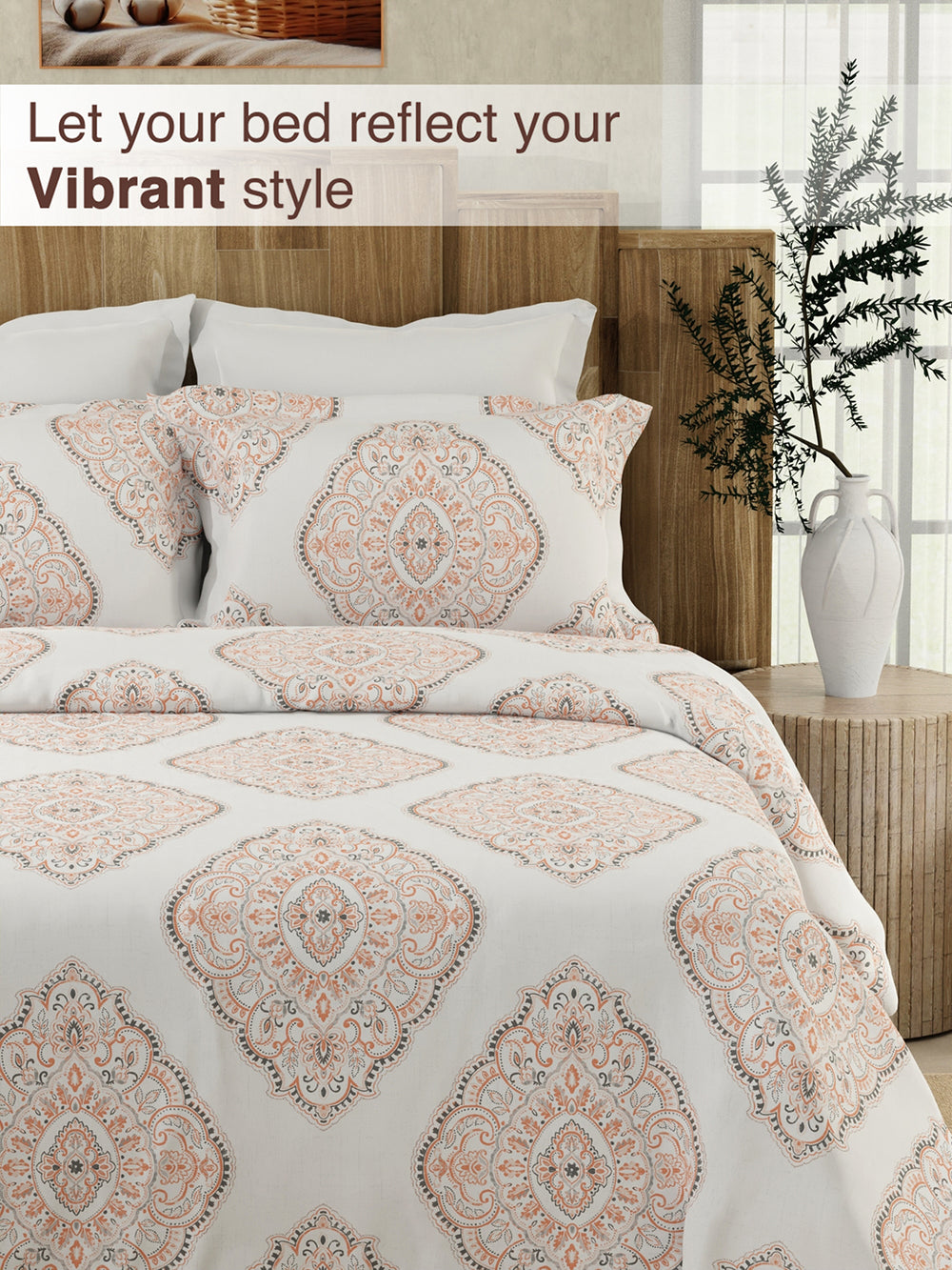 Serenity 100% Cotton 200 TC Multicolor Ethnic 1 King Size Bedsheet with 2 Pillow Covers