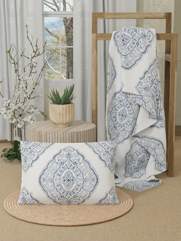 Serenity 100% Cotton 200 TC Blue Ethnic 1 Single Size Bedsheet with 1 Pillow Cover
