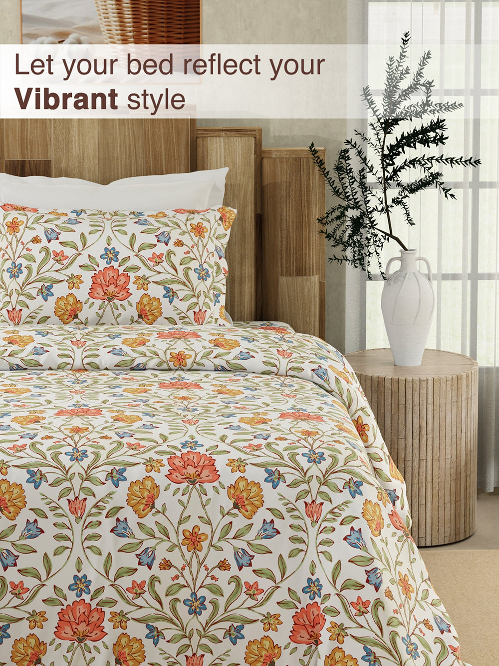 Serenity 100% Cotton 200 TC Multicolor Ethnic 1 Single Size Bedsheet with 1 Pillow Cover
