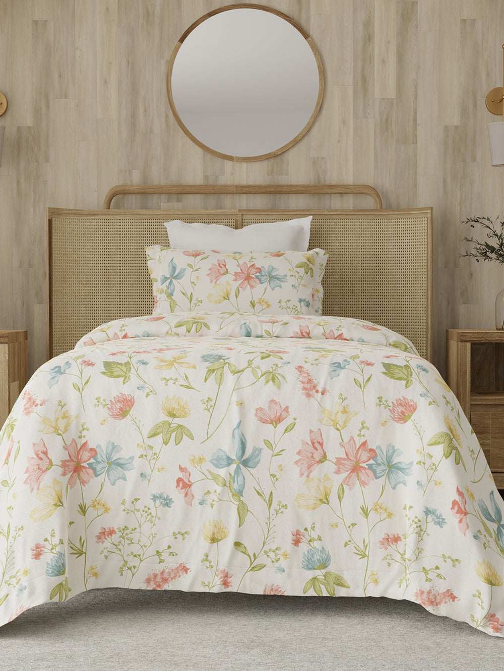 Zen 225 CVC Multicolor Floral 1 Single Size Bedsheet with 1 Pillow Cover