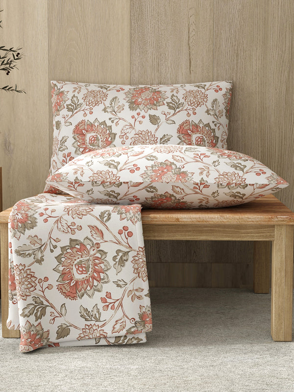 Zen 225 CVC Multicolor Floral 1 Double Size Bedsheet with 2 Pillow Covers