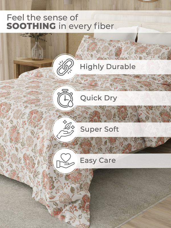 Zen 225 CVC Multicolor Floral 1 Double Size Bedsheet with 2 Pillow Covers