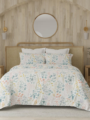 Zen 225 CVC Multicolor Floral 1 Double Size Bedsheet with 2 Pillow Covers