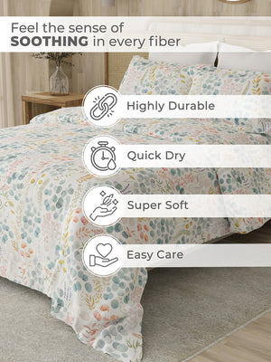 Zen 225 CVC Multicolor Floral 1 Double Size Bedsheet with 2 Pillow Covers