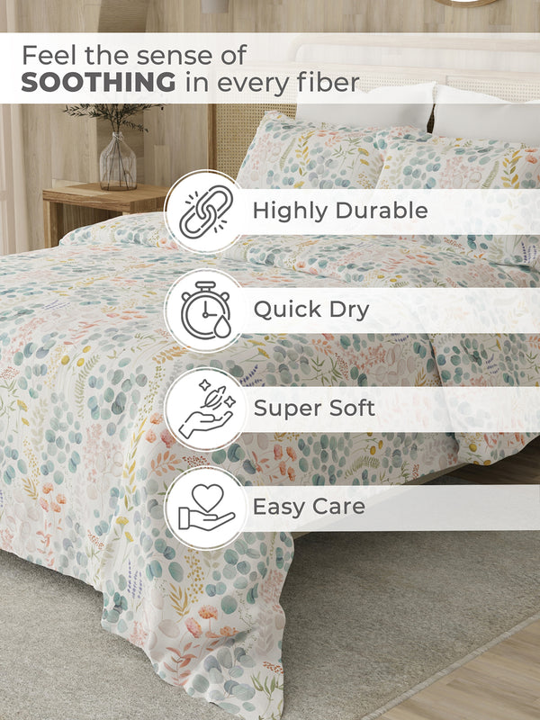 Zen 225 CVC Multicolor Floral 1 Double Size Bedsheet with 2 Pillow Covers