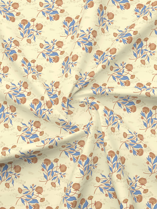 Marigold 100% Cotton 144 TC Light Yellow Floral 1 King Size Bedsheet with 2 Pillow Covers