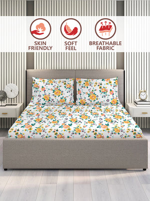 Marigold 100% Cotton 144 TC Multicolor Floral 1 King Size Bedsheet with 2 Pillow Covers