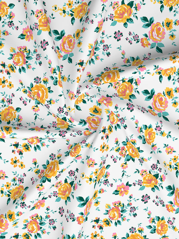 Marigold 100% Cotton 144 TC Multicolor Floral 1 King Size Bedsheet with 2 Pillow Covers
