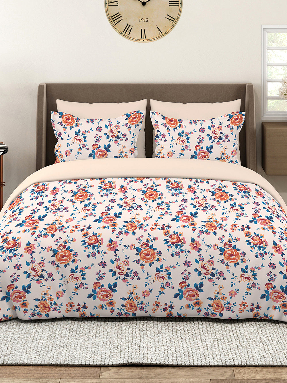 Marigold 100% Cotton 144 TC Pink Floral 1 King Size Bedsheet with 2 Pillow Covers