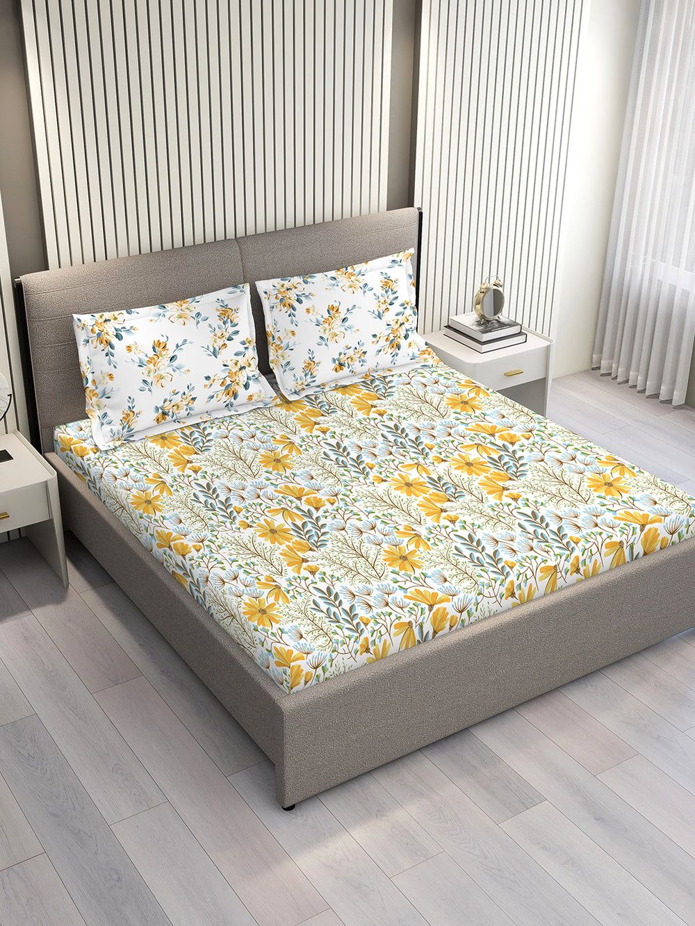 Illuminating Homes 100% Cotton 144 TC Multicolor Floral 1 Double Size Bedsheet with 2 Pillow Covers