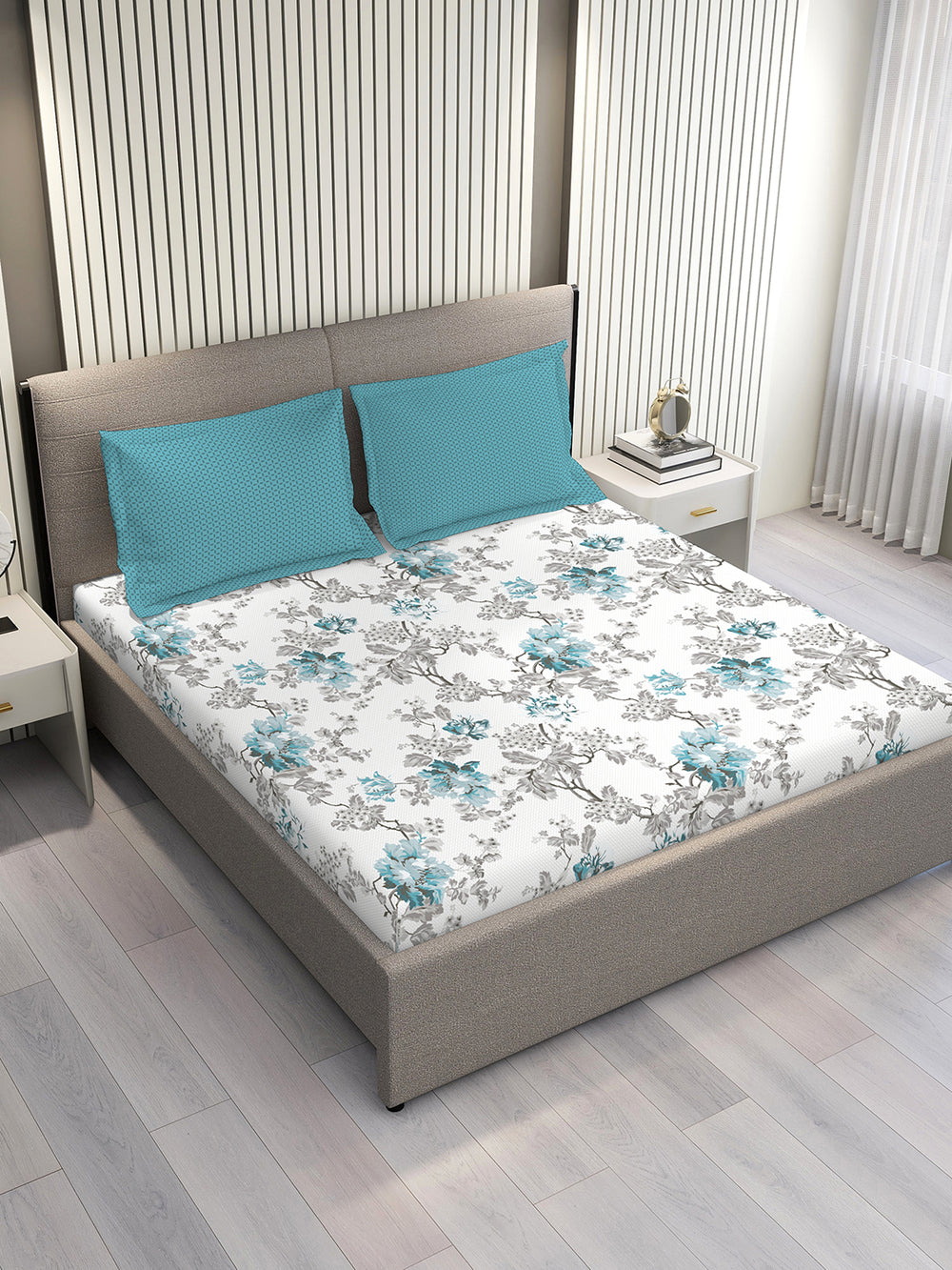 Illuminating Homes 100% Cotton 144 TC Multicolor Floral 1 Double Size Bedsheet with 2 Pillow Covers