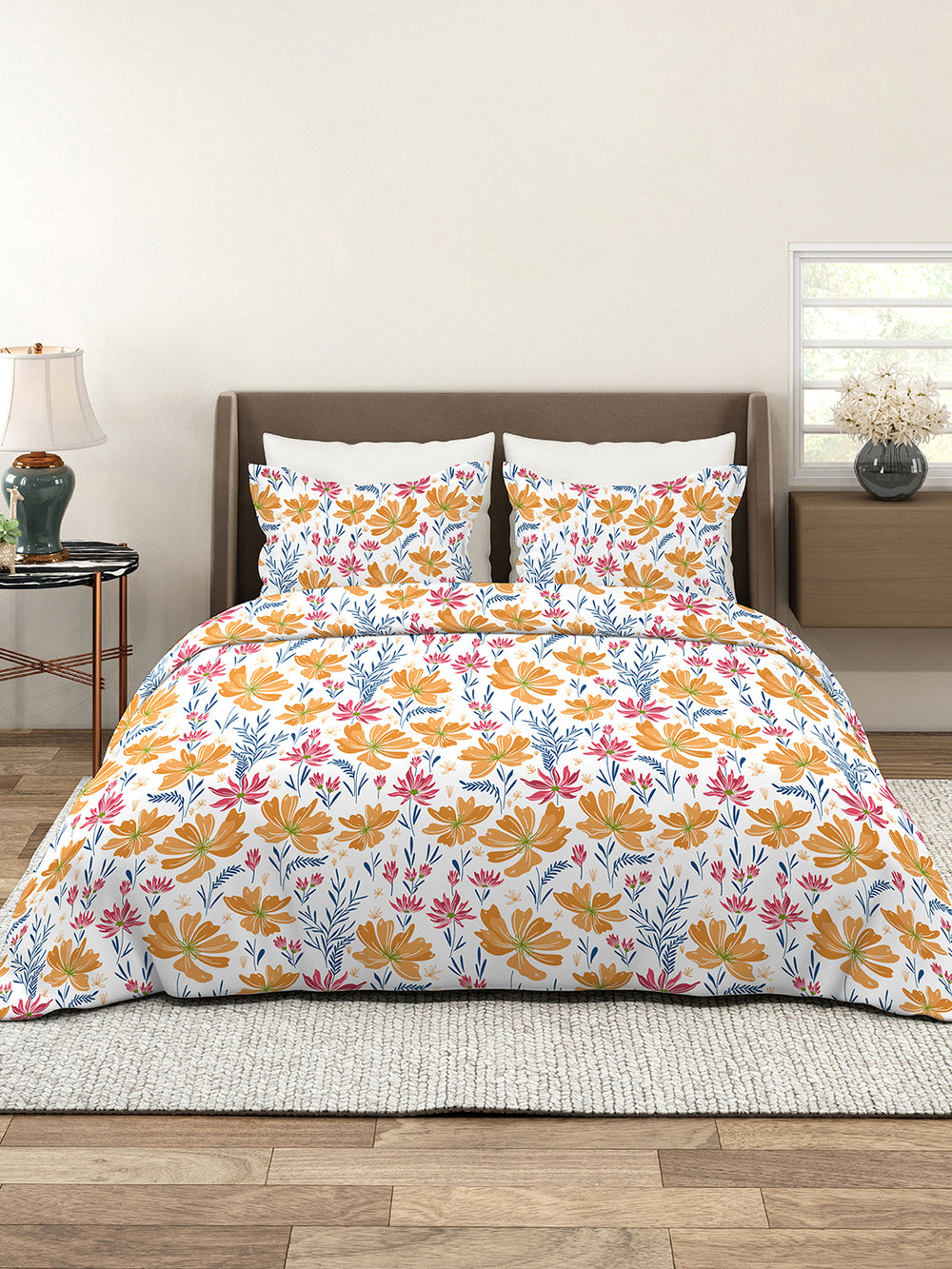 Bloom Microfibre 115 GSM Multicolor Floral 1 Double Size Bedsheet with 2 Pillow Covers