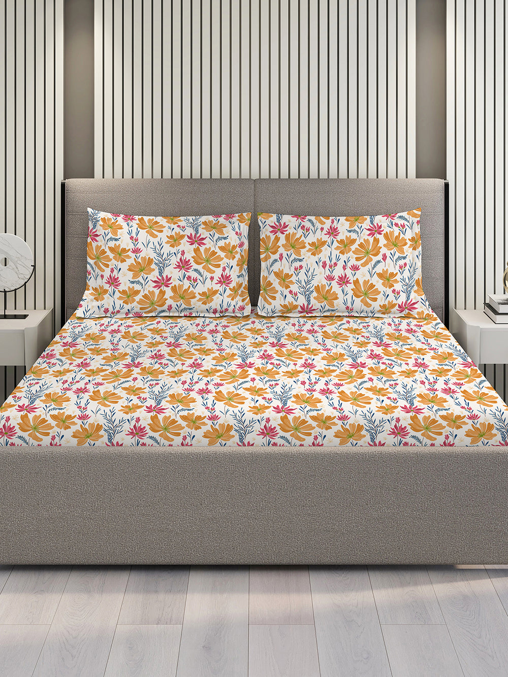 Bloom Microfibre 115 GSM Multicolor Floral 1 Double Size Bedsheet with 2 Pillow Covers