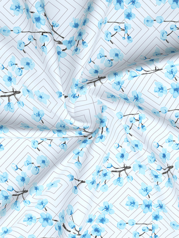 Lumina Floret 100% Cotton 144 TC Blue Floral 1 King Size Bedsheet with 2 Pillow Covers