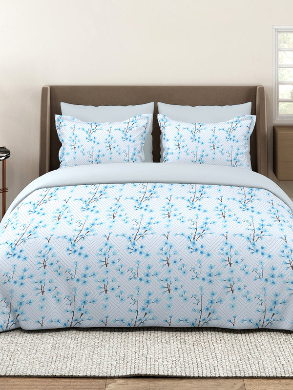 Lumina Floret 100% Cotton 144 TC Blue Floral 1 King Size Bedsheet with 2 Pillow Covers
