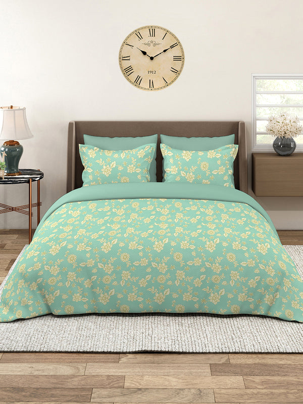 Lumina Floret 1 100% Cotton 144 TC Blue Floral 1 King Size Bedsheet with 2 Pillow Covers