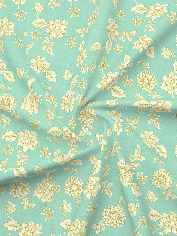 Lumina Floret 1 100% Cotton 144 TC Blue Floral 1 King Size Bedsheet with 2 Pillow Covers