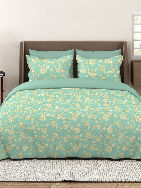 Lumina Floret 1 100% Cotton 144 TC Blue Floral 1 King Size Bedsheet with 2 Pillow Covers